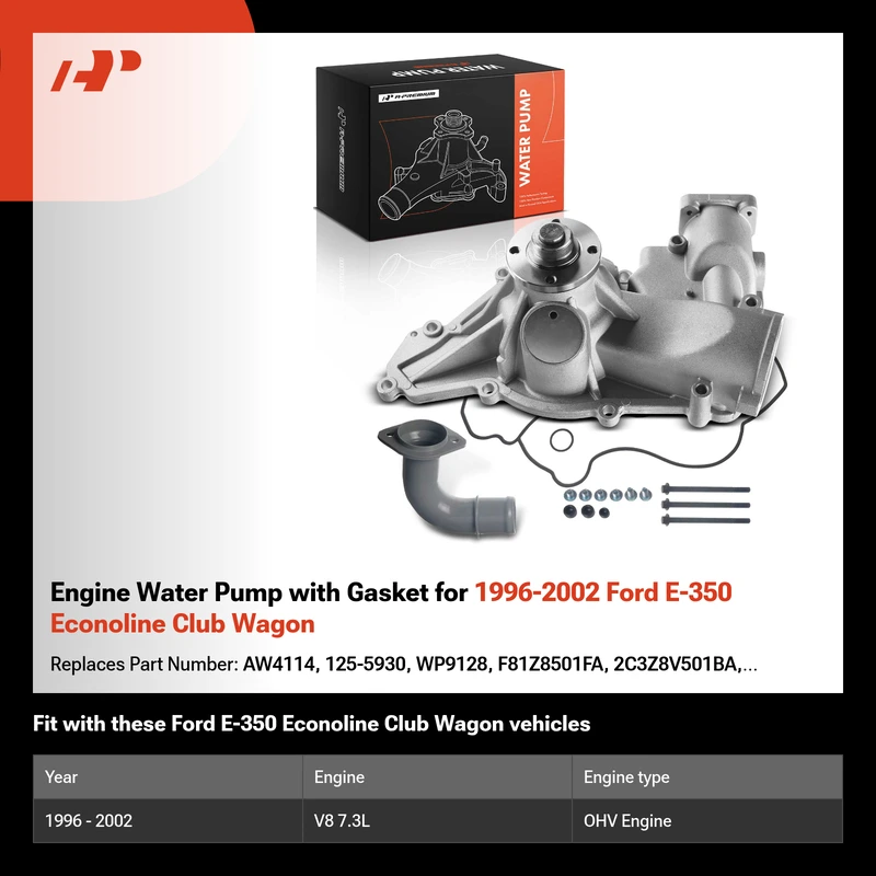 Engine Water Pump with Gasket for 1996-2002 Ford E-350 Econoline Club Wagon