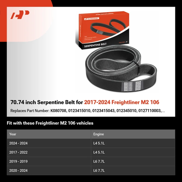 70.74 inch Serpentine Belt for 2017-2024 Freightliner M2 106