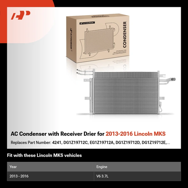 AC Condenser with Receiver Drier for 2013-2016 Lincoln MKS