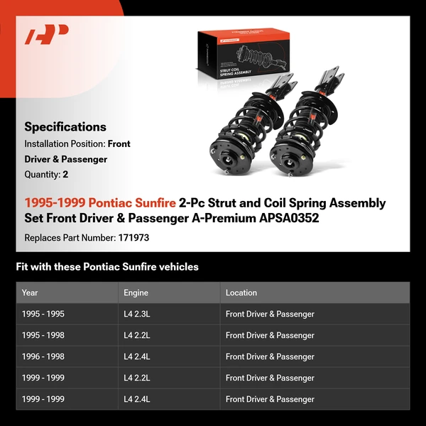 1995-1999 Pontiac Sunfire 2-Pc Strut and Coil Spring Assembly Set Front Driver & Passenger A-Premium APSA0352