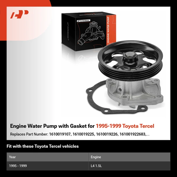Engine Water Pump with Gasket for 1995-1999 Toyota Tercel