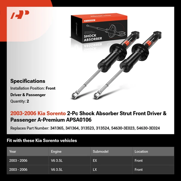 2003-2006 Kia Sorento 2-Pc Shock Absorber Strut Front Driver & Passenger A-Premium APSA0106