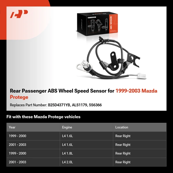 Rear Passenger ABS Wheel Speed Sensor for 1999-2003 Mazda Protege
