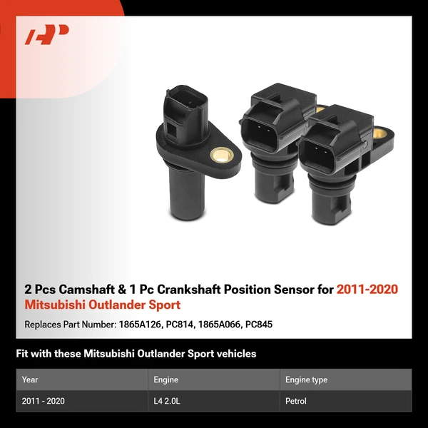 2 Pcs Camshaft & 1 Pc Crankshaft Position Sensor for 2011-2020 Mitsubishi Outlander Sport