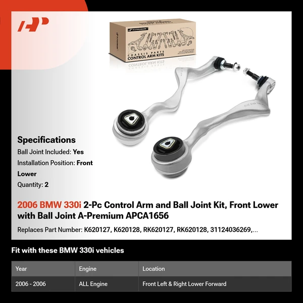 2006 BMW 330i 2-Pc Control Arm and Ball Joint Kit, Front Lower with Ball Joint A-Premium APCA1656