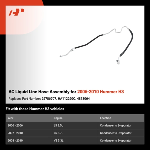 AC Liquid Line Hose Assembly for 2006-2010 Hummer H3