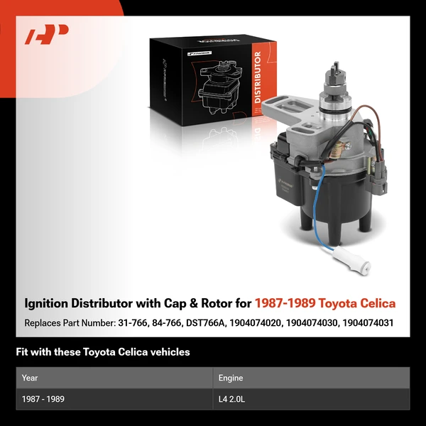 Ignition Distributor with Cap & Rotor for 1987-1989 Toyota Celica