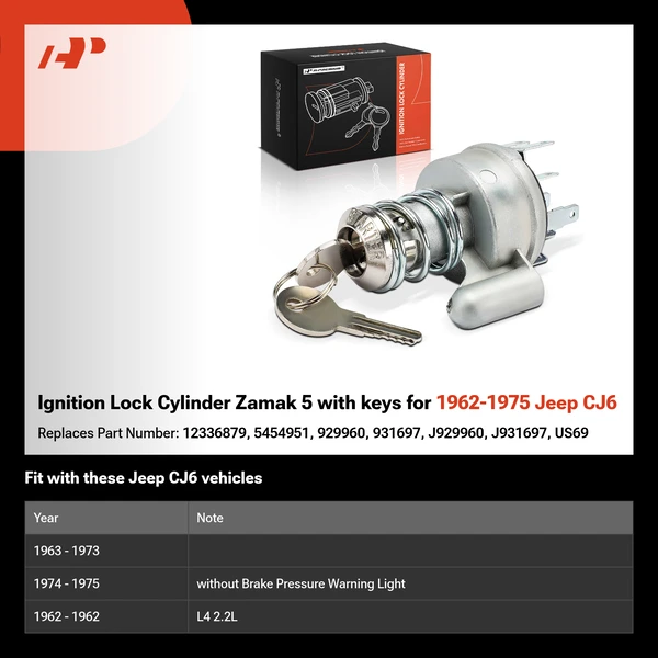 Ignition Lock Cylinder Zamak 5 with keys for 1962-1975 Jeep CJ6