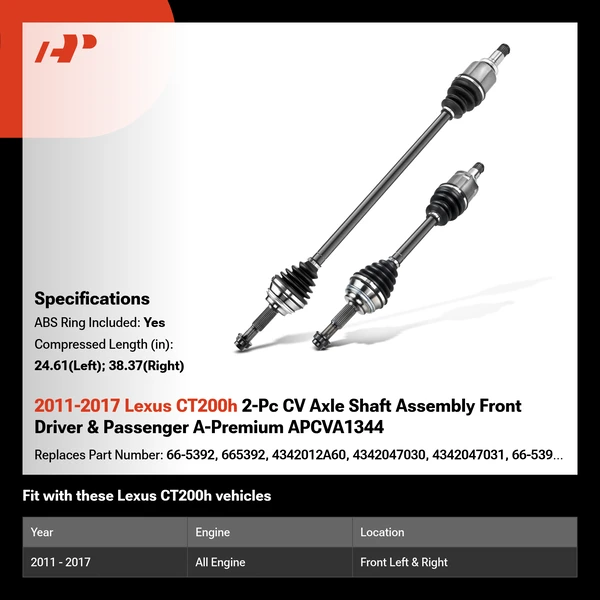 2011-2017 Lexus CT200h 2-Pc CV Axle Shaft Assembly Front Driver & Passenger A-Premium APCVA1344