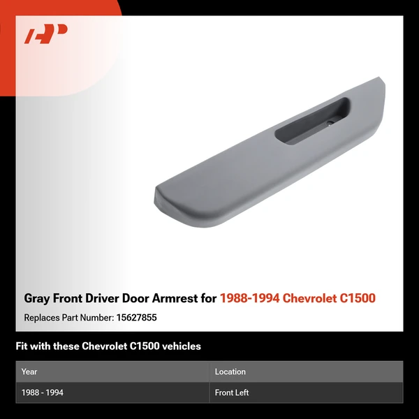Gray Front Driver Door Armrest for 1988-1994 Chevrolet C1500