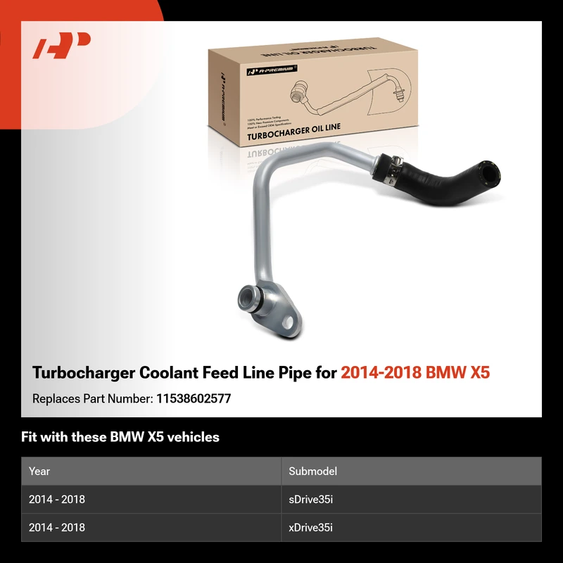 Turbocharger Coolant Feed Line Pipe for 2014-2018 BMW X5