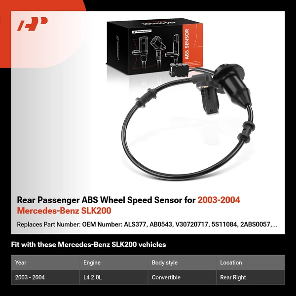 Rear Passenger ABS Wheel Speed Sensor for 2003-2004 Mercedes-Benz SLK200