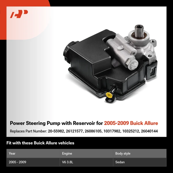 Power Steering Pump with Reservoir for 2005-2009 Buick Allure