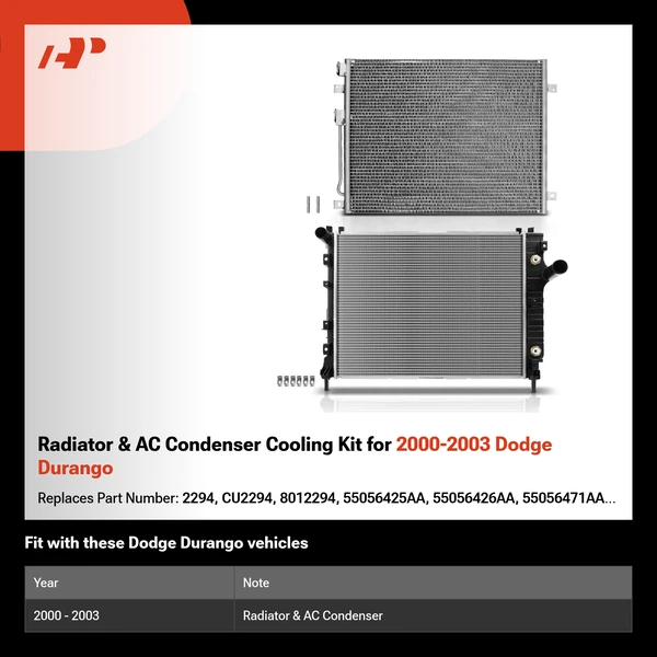 Radiator & AC Condenser Cooling Kit for 2000-2003 Dodge Durango