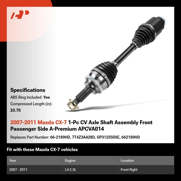 2007-2011 Mazda CX-7 1-Pc CV Axle Shaft Assembly Front Passenger Side A-Premium APCVA014