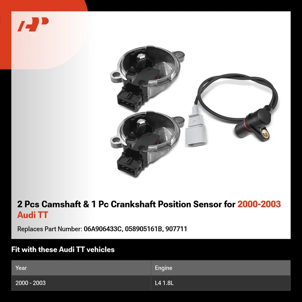 2 Pcs Camshaft & 1 Pc Crankshaft Position Sensor for 2000-2003 Audi TT