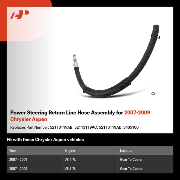 Power Steering Return Line Hose Assembly for 2007-2009 Chrysler Aspen