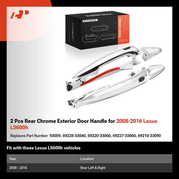 2 Pcs Rear Chrome Exterior Door Handle for 2008-2016 Lexus LS600h