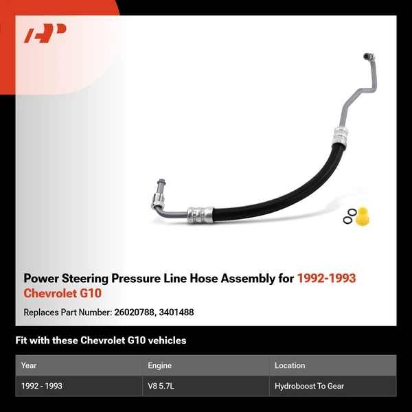 Power Steering Pressure Line Hose Assembly for 1992-1993 Chevrolet G10