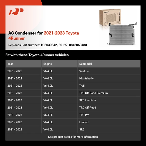 AC Condenser for 2021-2023 Toyota 4Runner