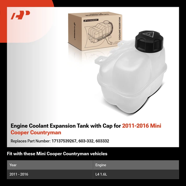 Engine Coolant Expansion Tank with Cap for 2011-2016 Mini Cooper Countryman