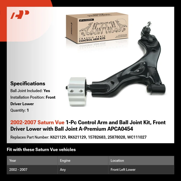 2002-2007 Saturn Vue 1-Pc Control Arm and Ball Joint Kit, Front Driver Lower with Ball Joint A-Premium APCA0454