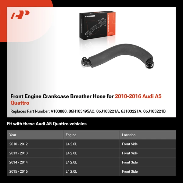 Front Engine Crankcase Breather Hose for 2010-2016 Audi A5 Quattro