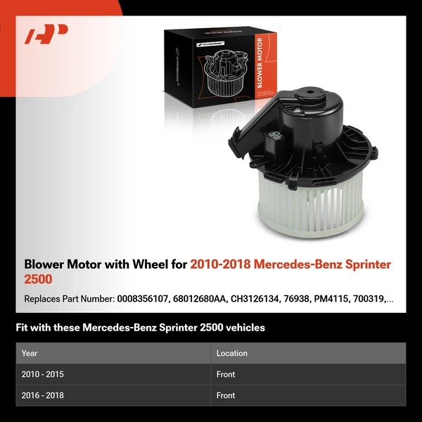 Blower Motor with Wheel for 2010-2018 Mercedes-Benz Sprinter 2500