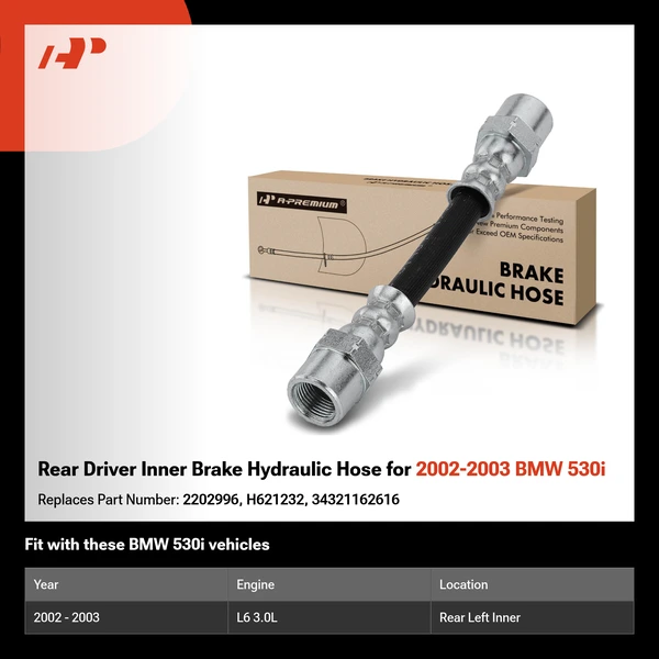 Rear Driver Inner Brake Hydraulic Hose for 2002-2003 BMW 530i