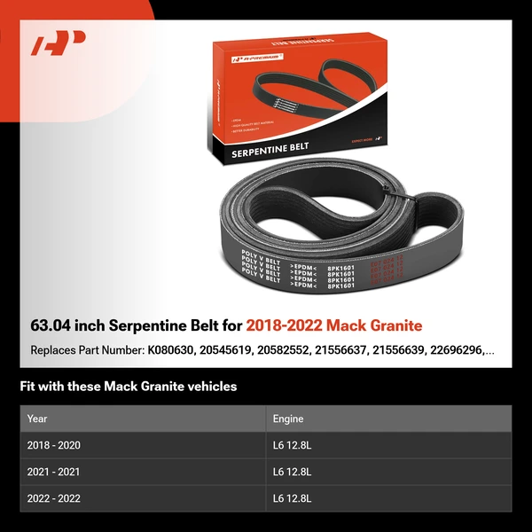 63.04 inch Serpentine Belt for 2018-2022 Mack Granite