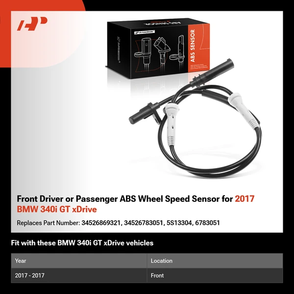Front Driver or Passenger ABS Wheel Speed Sensor for 2017 BMW 340i GT xDrive