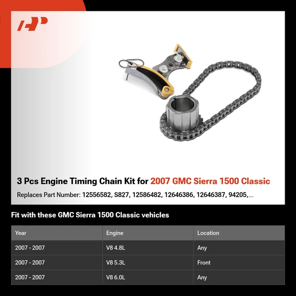 3 Pcs Engine Timing Chain Kit for 2007 GMC Sierra 1500 Classic