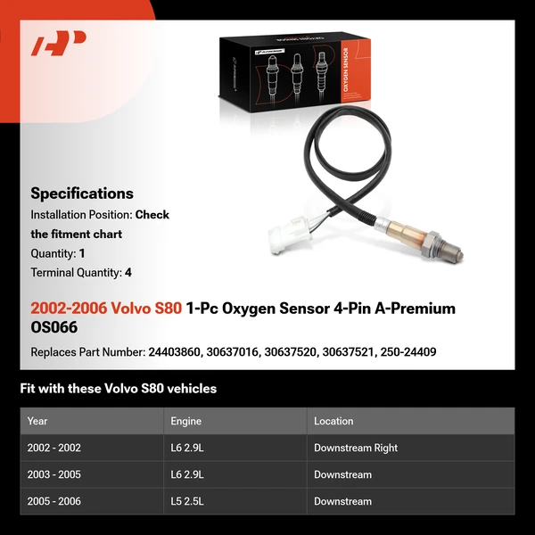2002-2006 Volvo S80 1-Pc Oxygen Sensor 4-Pin A-Premium OS066