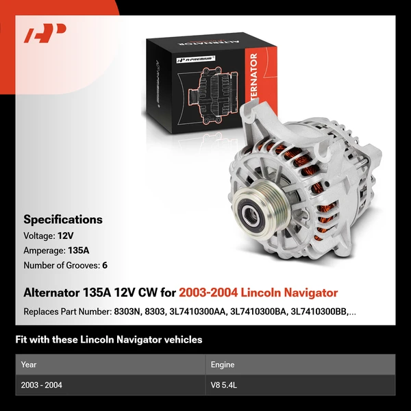 Alternator 135A 12V CW for 2003-2004 Lincoln Navigator