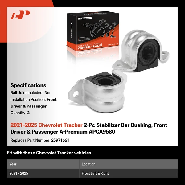 2021-2025 Chevrolet Tracker 2-Pc Stabilizer Bar Bushing, Front Driver & Passenger A-Premium APCA9580