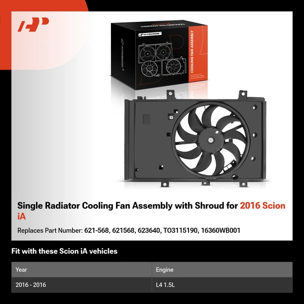 Single Radiator Cooling Fan Assembly with Shroud for 2016 Scion iA