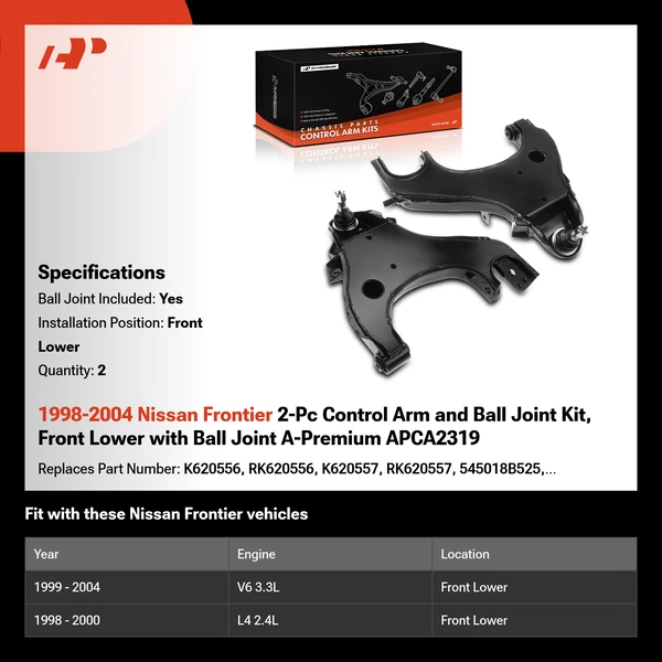1998-2004 Nissan Frontier 2-Pc Control Arm and Ball Joint Kit, Front Lower with Ball Joint A-Premium APCA2319