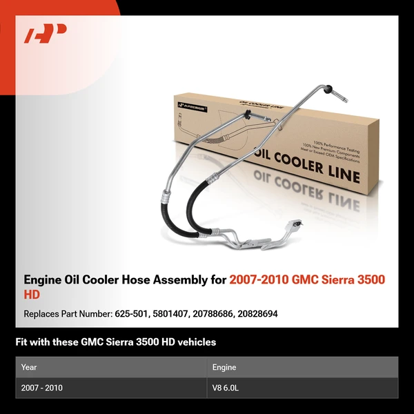 Engine Oil Cooler Hose Assembly for 2007-2010 GMC Sierra 3500 HD