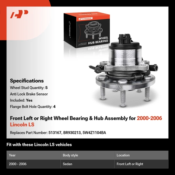 Front Left or Right Wheel Bearing & Hub Assembly for 2000-2006 Lincoln LS