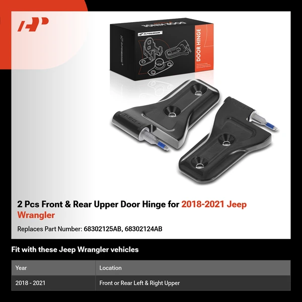 2 Pcs Front & Rear Upper Door Hinge for 2018-2021 Jeep Wrangler