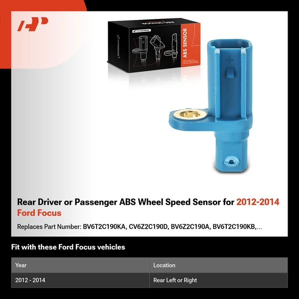 Rear Driver or Passenger ABS Wheel Speed Sensor for 2012-2014 Ford Focus