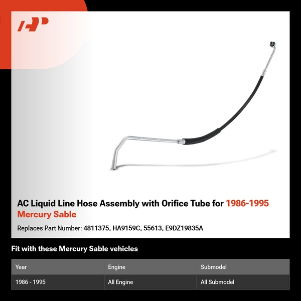 AC Liquid Line Hose Assembly with Orifice Tube for 1986-1995 Mercury Sable