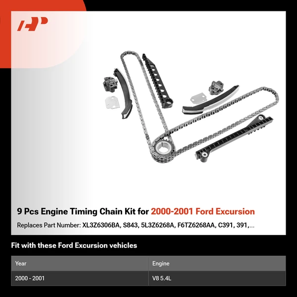 9 Pcs Engine Timing Chain Kit for 2000-2001 Ford Excursion