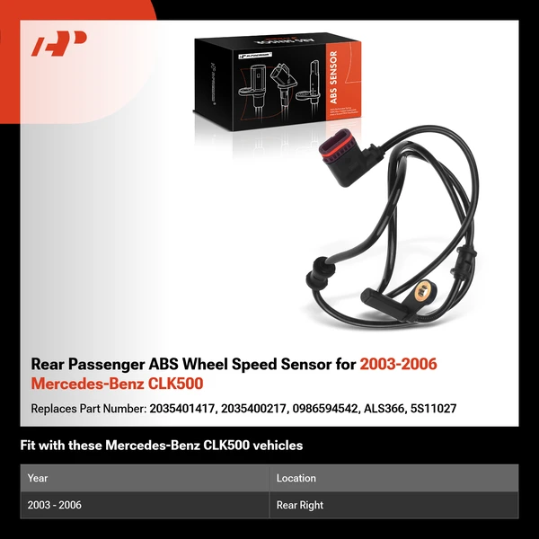 Rear Passenger ABS Wheel Speed Sensor for 2003-2006 Mercedes-Benz CLK500