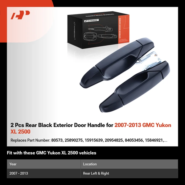 2 Pcs Rear Black Exterior Door Handle for 2007-2013 GMC Yukon XL 2500