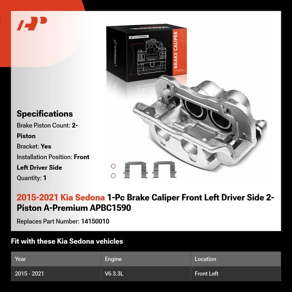 2015-2021 Kia Sedona 1-Pc Brake Caliper Front Left Driver Side 2-Piston A-Premium APBC1590