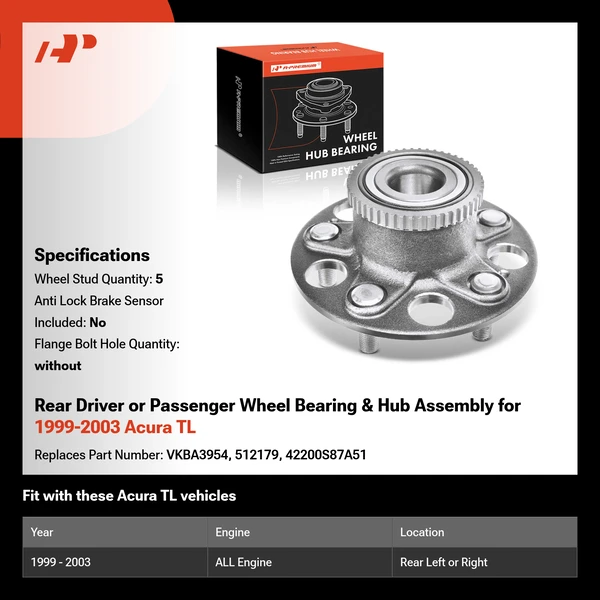 Rear Driver or Passenger Wheel Bearing & Hub Assembly for 1999-2003 Acura TL