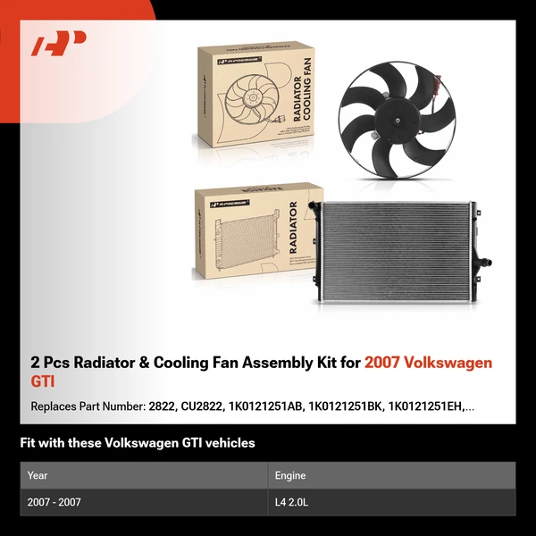 2 Pcs Radiator & Cooling Fan Assembly Kit for 2007 Volkswagen GTI