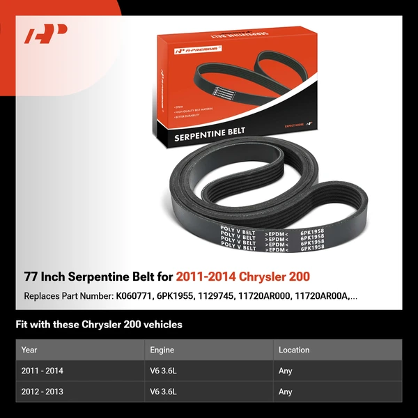 77 Inch Serpentine Belt for 2011-2014 Chrysler 200