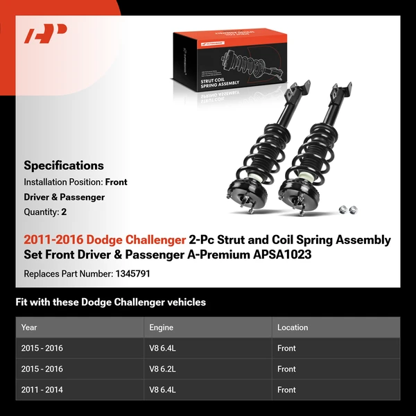 2011-2016 Dodge Challenger 2-Pc Strut and Coil Spring Assembly Set Front Driver & Passenger A-Premium APSA1023